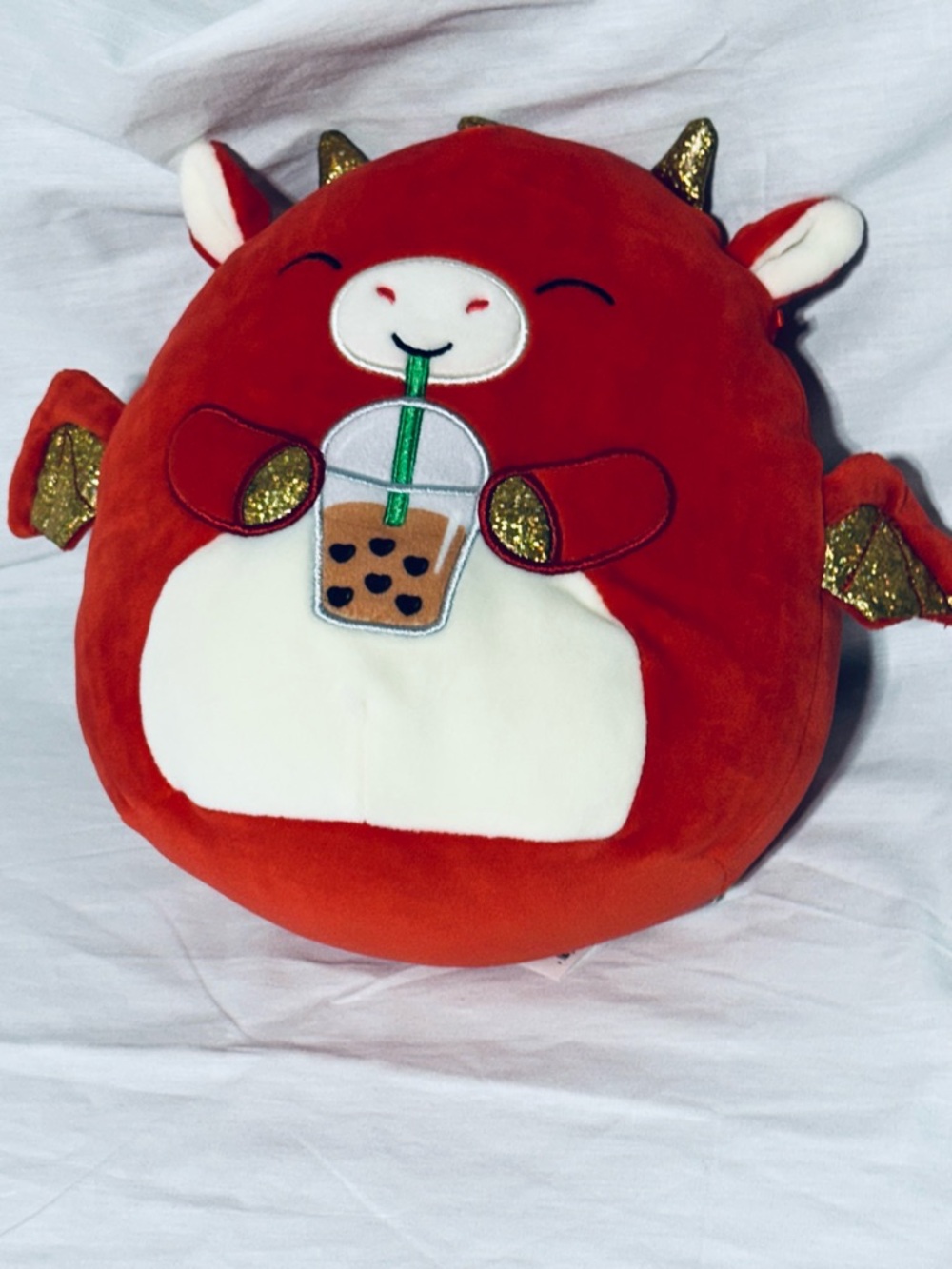 Squishmallow Red Dragon Plush Pillow with Boba Tea Accent - Home Accent